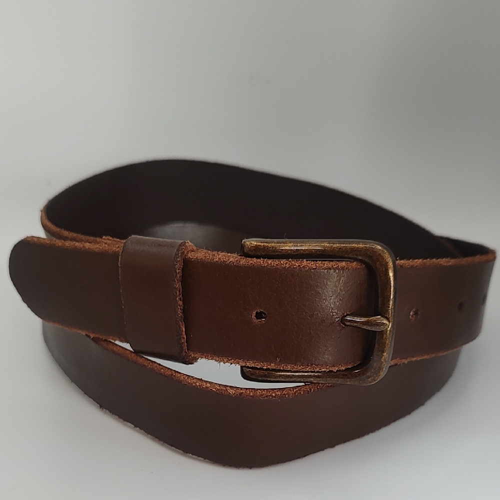 Banana Republic Dark Brown Raw Beveled Leather Belt 36 "Tarnished" Buckle